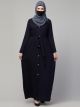  Front Open Abaya Dress with Wooden Button and Fabric Belt