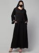 Nida Satin Closed Abaya: Silver Lace Sleeves, Wide Sleeves, and Matching Stole-XL