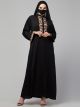 Lace-Adorned Nida Satin Front Open Abaya with Matching Hijab