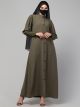 Designer Front Open Abaya: Firdaus Fabric with Puffy Shoulders and Mandarin Collar-Small