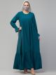 Multi Layered Abaya Dress With Belt & Elasticated Bell Sleeves-Small