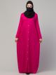 Front Open Abaya Dress with Wooden Button and Matching Fabric Belt