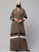Front Open Abaya With Contrast Stripes & Elasticated Sleeves