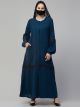 Front Open Abaya With Lacework & Elasticated Sleeves