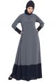Dual Color-Abaya with Buttoned Sleeves Grey-Blue