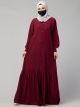 Closed Abaya With Show Buttons & Pleated Hem- Firdaus Fabric