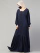Closed Abaya With Show Buttons & Pleated Hem